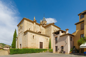 Fototapeta na wymiar Church of Santa Maria de Alhambra next to the palace of Carlos V. Granada, Spain, Andalusia