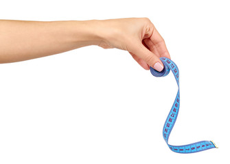 Blue sewing centimeter, ribbon ruler. Measuring tool.