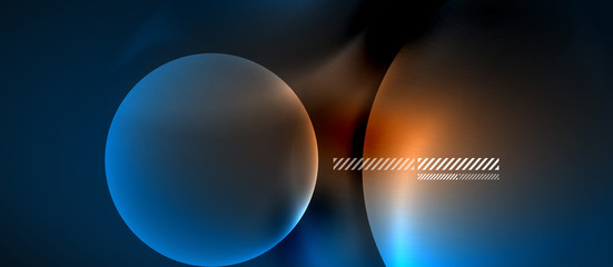 Glowing neon transparent bubbles background. Techno modern circles in dark space.