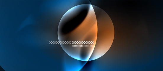 Glowing neon transparent bubbles background. Techno modern circles in dark space.