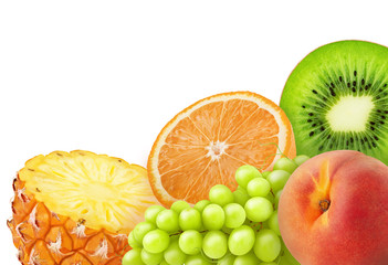 Naklejka na ściany i meble Composition with mix of sweet fruits isolated on a white background with clipping path.
