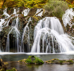 Beautiful forest waterfall Dokuzak in Strandja mountain, Bulgaria during autumn.