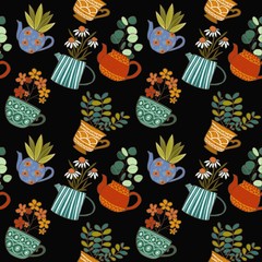seamless pattern with home plants 