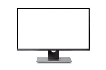 Computer monitor white screen, isolated on white background. - obrazy, fototapety, plakaty