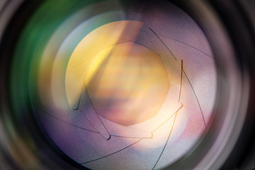 The diaphragm of a camera lens aperture.