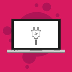 Laptop with Power plug icon. flat illustration of Power plug vector icon for web