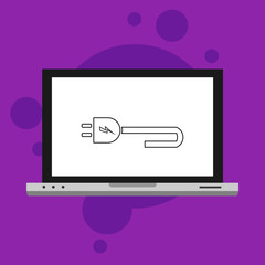 Laptop with Power plug icon. flat illustration of Power plug vector icon for web