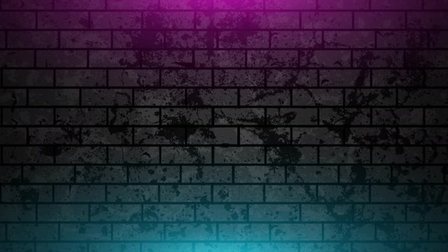 Grunge brick wall with neon glowing lights abstract motion backgroud. Video animation Ultra HD 4K 3840x2160