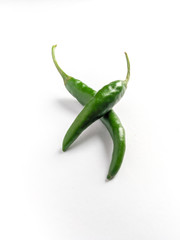 Green chilli stock images with white background.