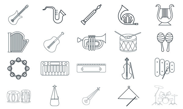 Musical instrument icon set for diverse instruments