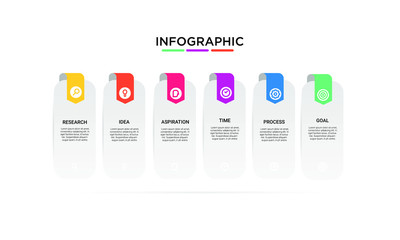 Vector Infographic stack chart design with icons and 6 options or steps. Infographics for business concept. Can be used for presentations banner, workflow layout, process diagram, flow chart,