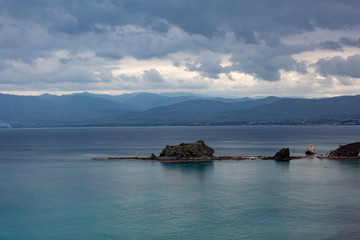 Beautiful view of Chrysochou Bay with small island, Cyprus.