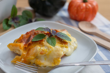 home made lasagne with pumpkin and cheese