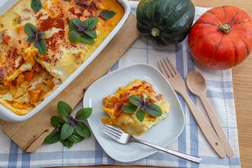 home made lasagne with pumpkin and cheese