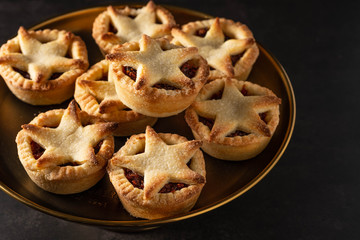 British Christmas mince pies on dark background.