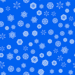 Christmas snowflakes blue seamless pattern with snowfall