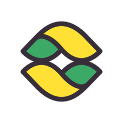 Abstract flat circle logo formed by twisted shapes.