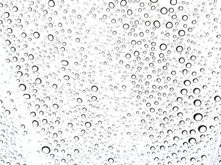 Abstract of water droplets on the glass with white background.