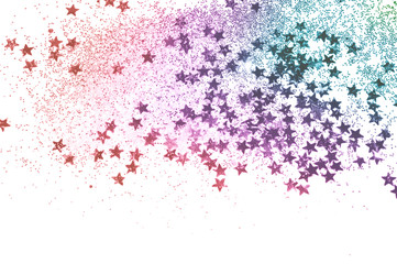 Blurry background with blue and pink glitter and glittering stars sparkle on white