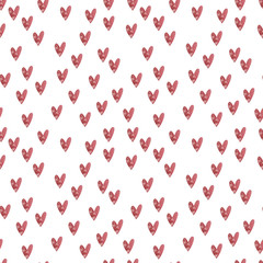 Watercolor seamless pattern with hearts. Hand drawn love illustration on white background. Perfect for Valentine's day card, textile, wrapping paper, office design