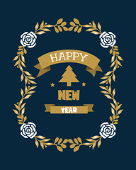Beautiful rose wreath frame, for greeting card happy new year. Vector