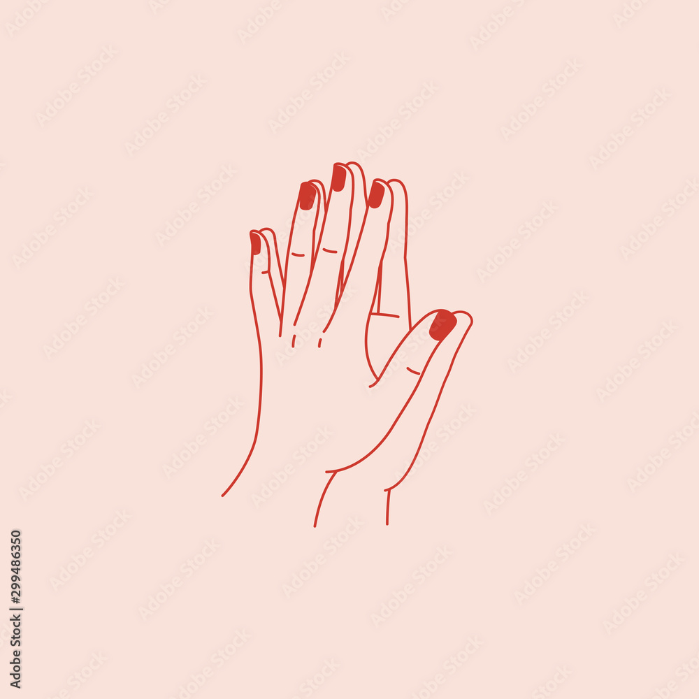 Poster Vector abstract logo design template in trendy linear minimal style - touching hands