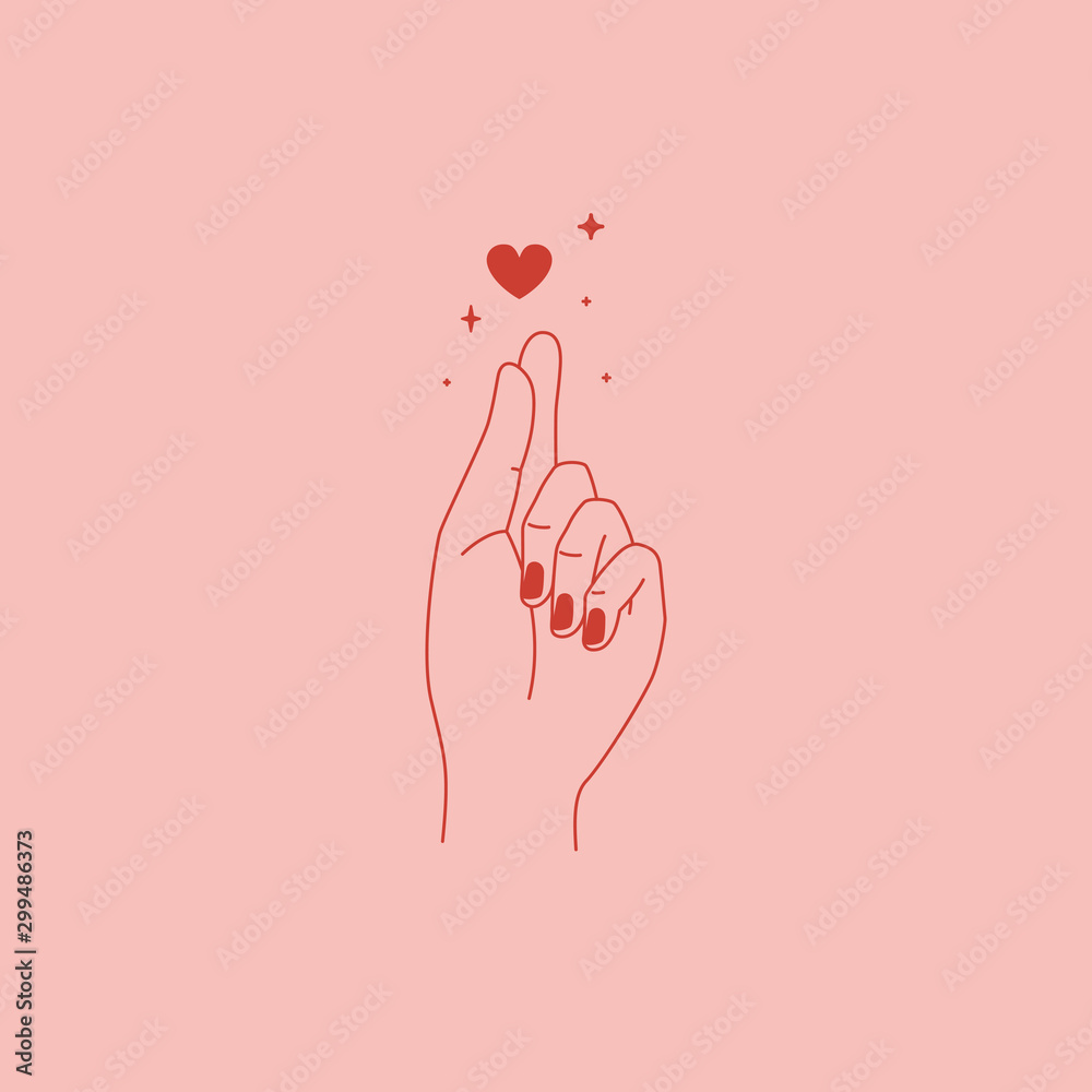 Aufkleber Vector abstract logo and branding design template in trendy linear minimal style - heart made with hands - self love concept - tattoo or sticker design template