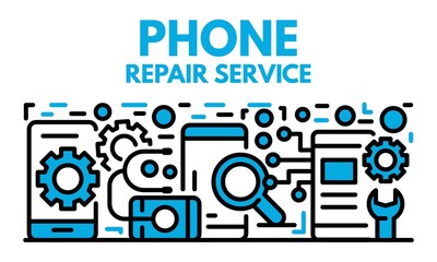 Phone repair service banner. Outline illustration of phone repair service vector banner for web design