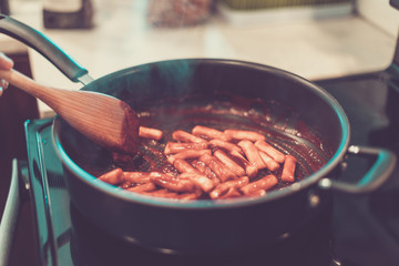 Making Tteokbokki, stir-fried rice cakes at home