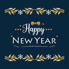 Banner design happy new year with pattern art leaves frame and rose flower. Vector