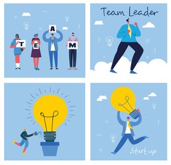 Vector illustration of Team concept business people in the flat style. E-commerce and team work business concept