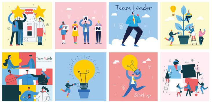 Vector illustration of Team concept business people in the flat style. E-commerce and team work business concept