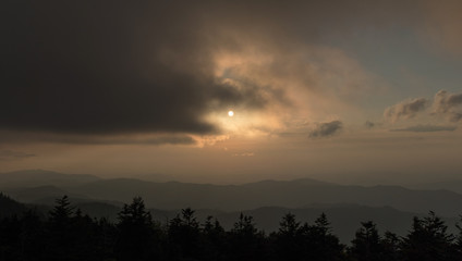 Sunset View at Clingman's Dome in The Great Smoky Mountains National Park During Summer