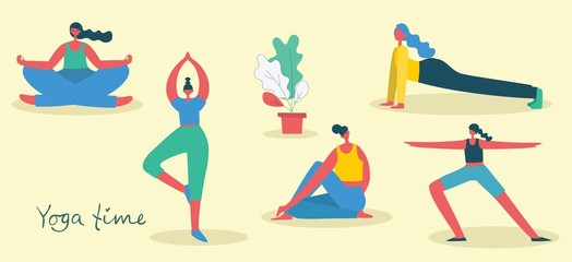 Vector illustration concept flat design of women doing yoga
