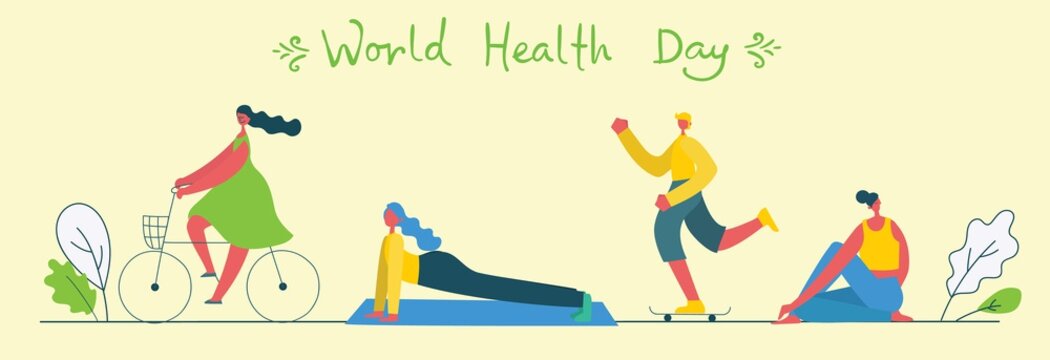 Vector illustration concept flat design of men and women doing sport and healthy lifestyle background - World Health Day
