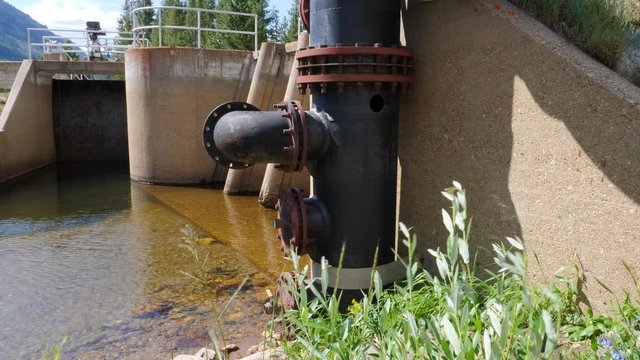 Pan water system large pipes at a reservoir site.