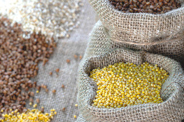Groats in bags.