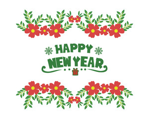Greeting card ornate of happy new year, with red flower frame style. Vector
