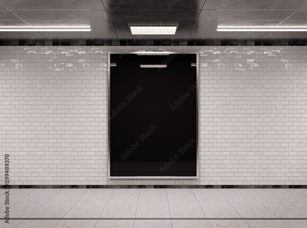 Poster vertical underground billboard frame mockup 3d rendering