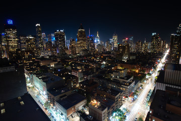Fototapeta na wymiar Night view of Midtown Manhattan and Hell's Kitchen