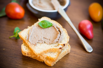 sandwiches with homemade chicken liver pate closeup