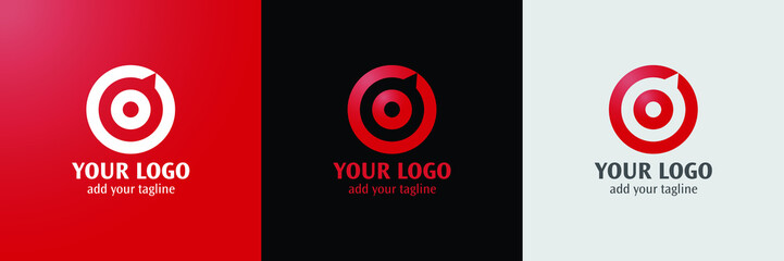 Target logo. Red aim, arrow, compass, speech bubble, Idea concept, perfect hit, winner, target goal icon. Success abstract logo. Corporate identity set. 