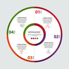 Vector flat template circle and sector infographics. Business concept with 4 sectors. Four steps for content, flowchart, timeline, levels, marketing, presentation, graph, diagrams, slideshow