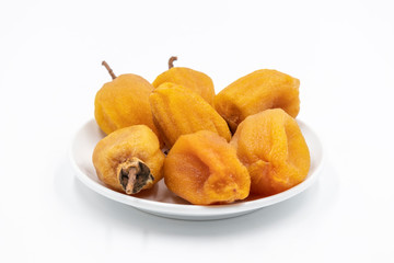 Dry hoshigaki persimmon on white