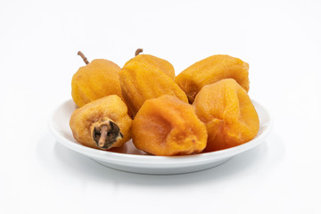 Dry hoshigaki persimmon on white