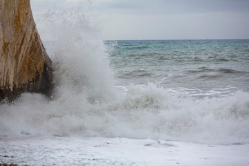 Obraz premium Wave splashes against Aphrodite's Rock, Cyprus.