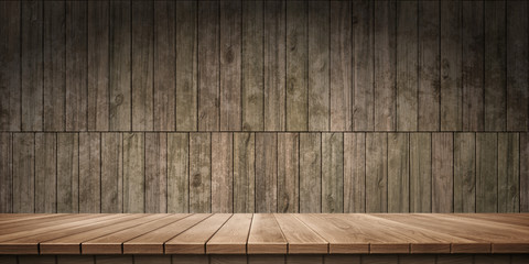 Colorful wooden platform background: wood wall.  ( 3D rendering computer digitally generated illustration.)