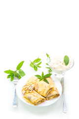 sweet fried thin pancakes with cottage cheese inside