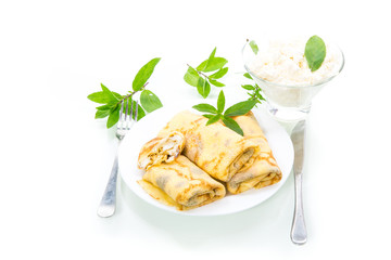 sweet fried thin pancakes with cottage cheese inside