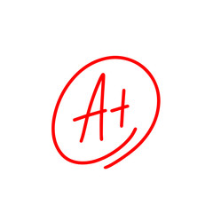 Grade result - A+. Hand drawn vector grade with plus in circle. Flat illustration